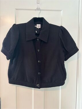 CAbi Black Short-Sleeve Button Front Top - Bettina jacket 6847, med